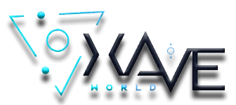 In the picture is the logo, the words xave world